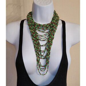 Artisan handcrafted layered statement seed bead necklace boho festival queen.